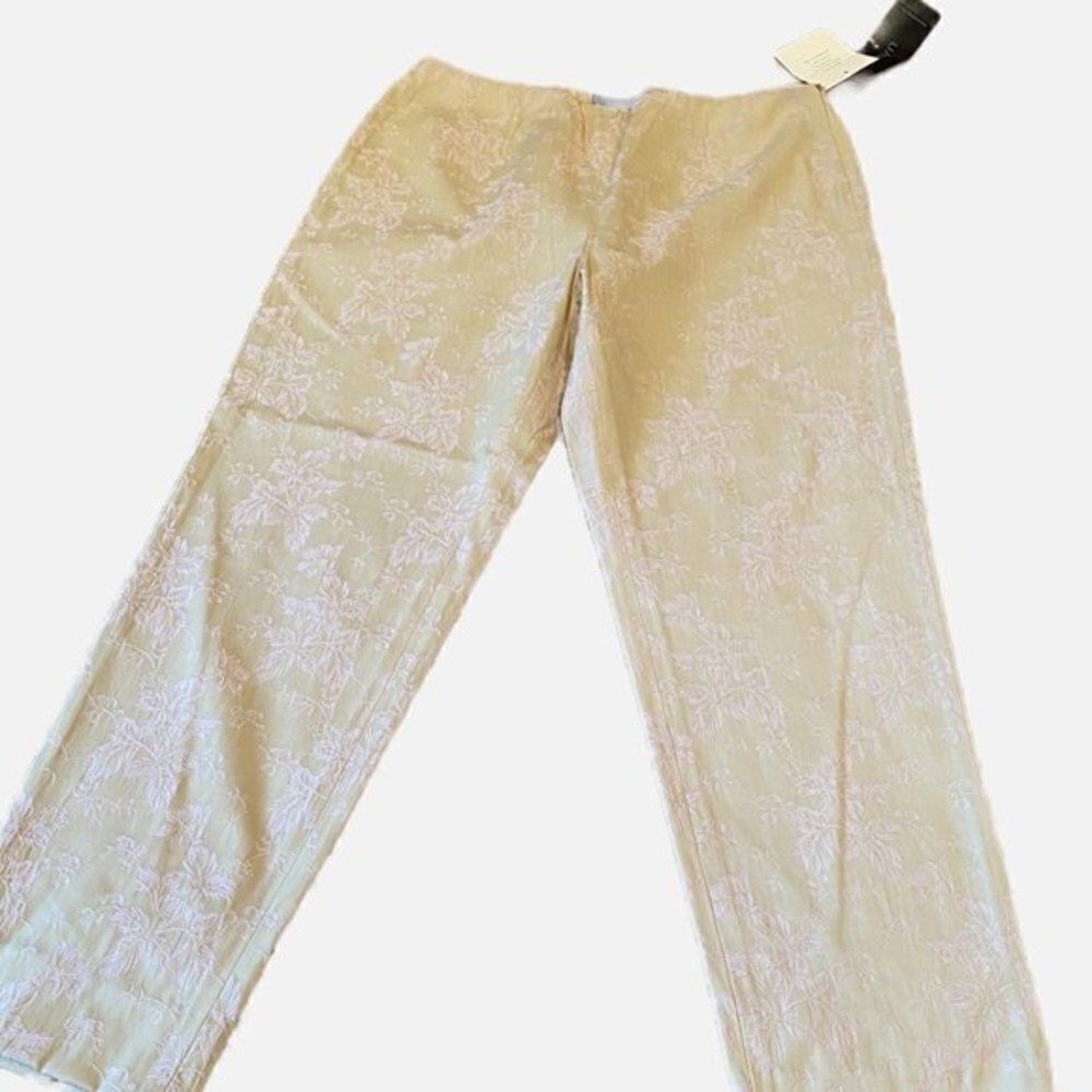 Womyn Cream and White Floral Print Pants Size 12 NWT